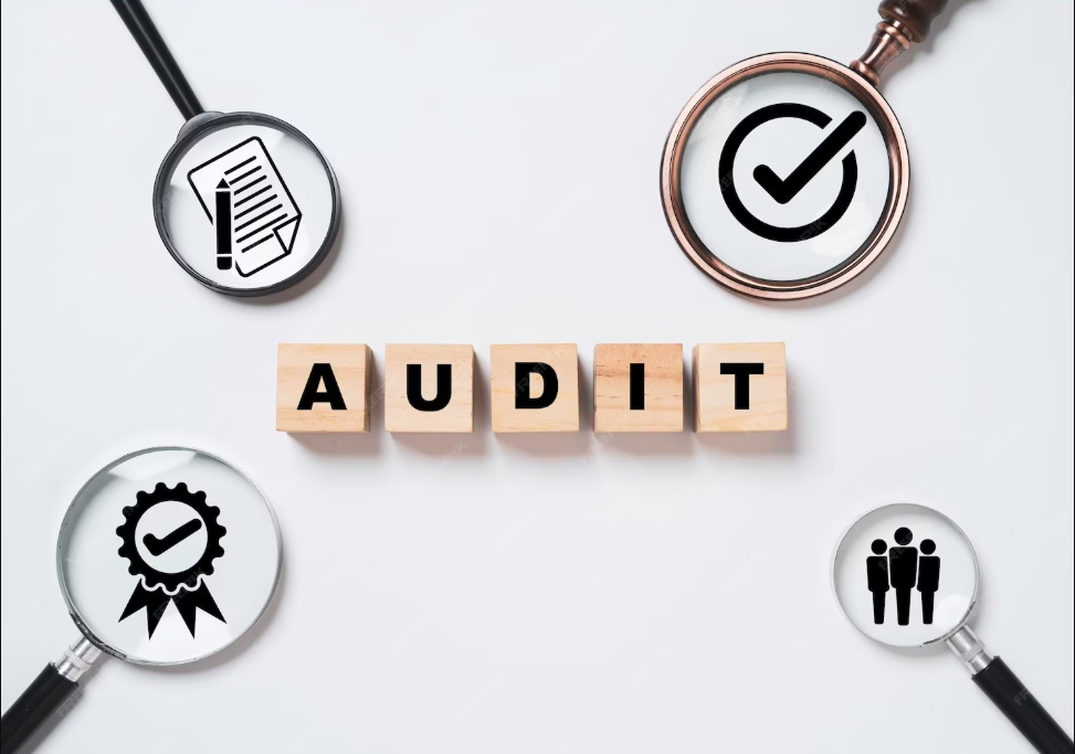 Digital Audit on Tablet with Legal Gavel Background